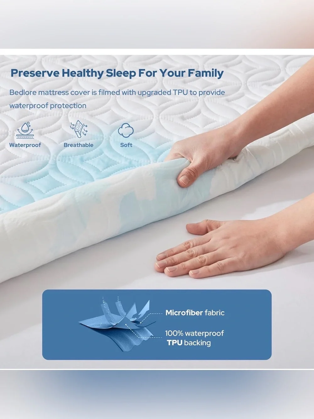 BEDLORE Waterproof Mattress Protector, Full Size Mattress Pad (White) NEW